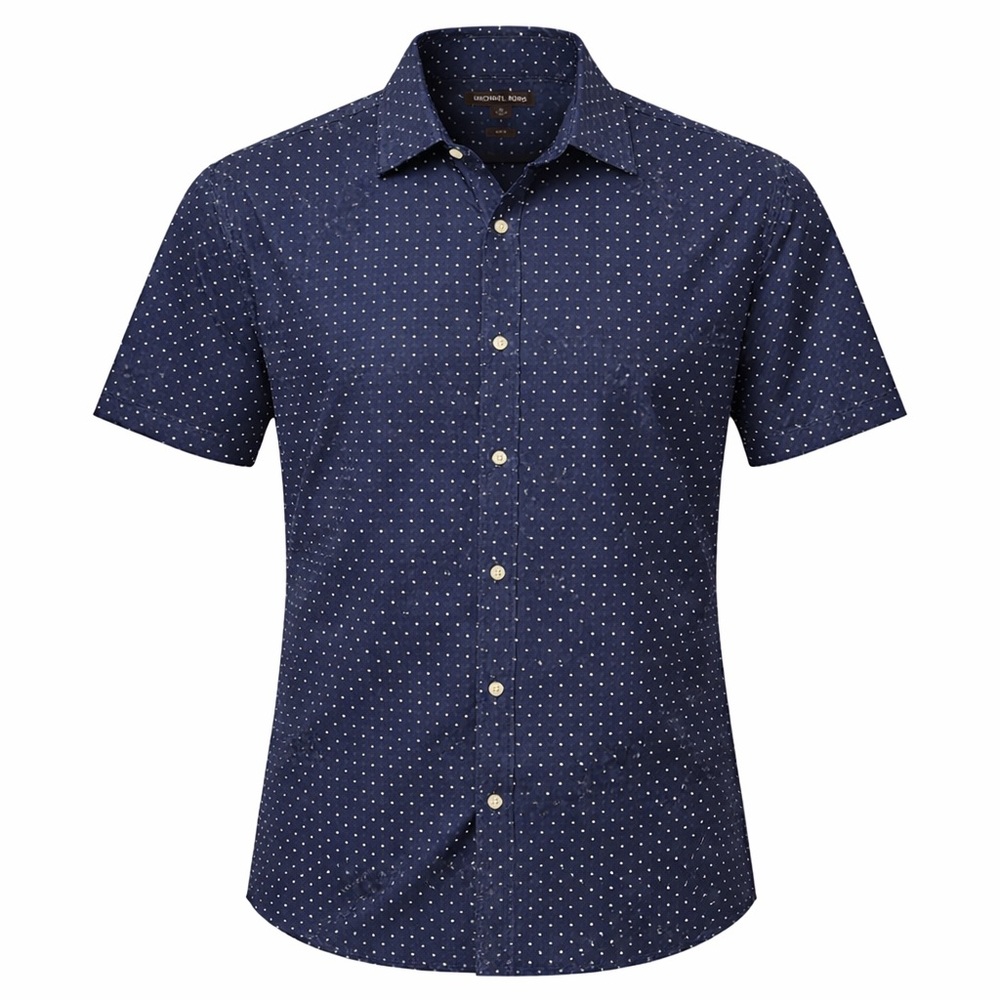 Michael Kors Navy Polka Dot Short Sleeve Button Down Shirt XL Slim Fit Classic